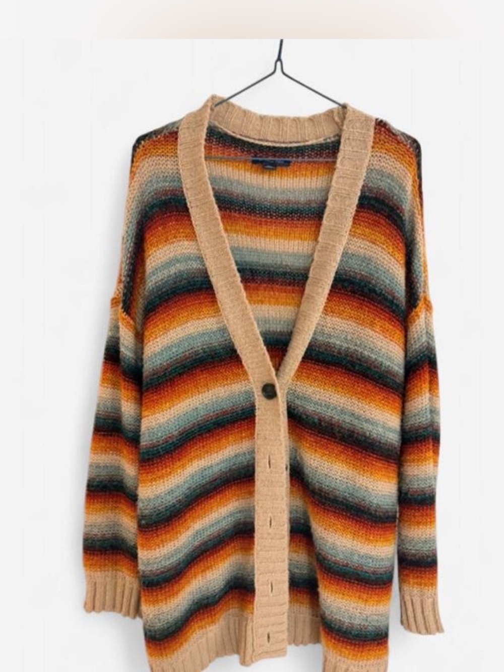 American Eagle Outfitters Striped Multi-Color Rainbow Knit Cardigan